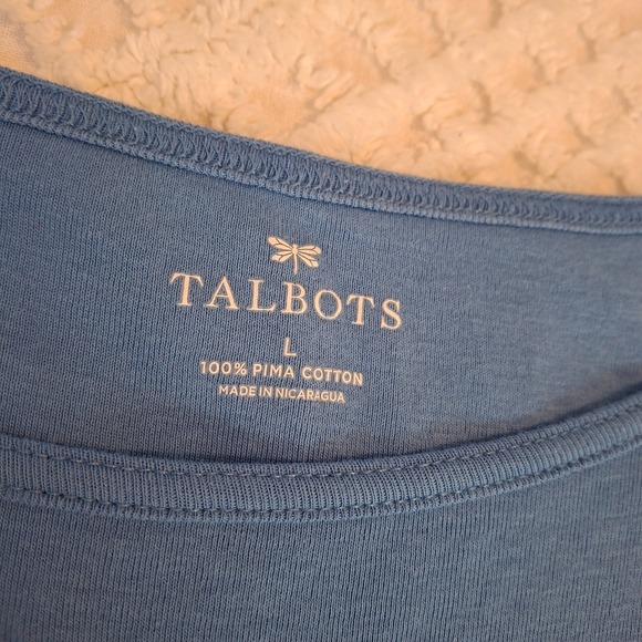 Talbots Large Sleeveless T-Shirt Blue Pima Cotton Button Shoulder Muscle Tee - Picture 4 of 7